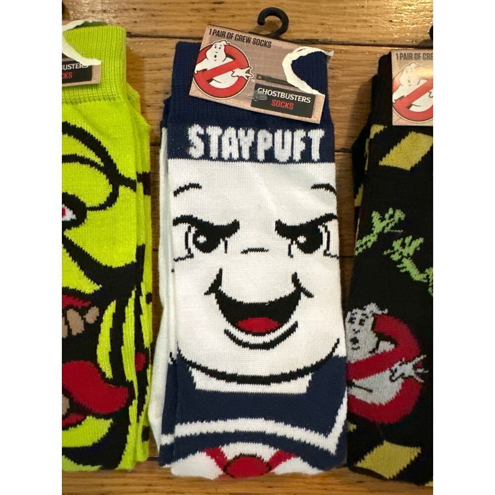 NEW 3pk Ghostbusters Novelty Socks, Size 6-12, Slimer, Stay Puft Marshmallow Man - Picture 3 of 5